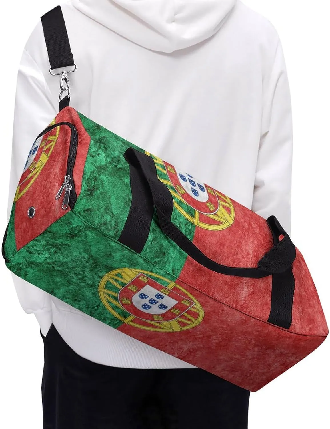 Travel Duffel Bag with Portugal Flag Textured Shoe Compartment Waterproof Sports Gym