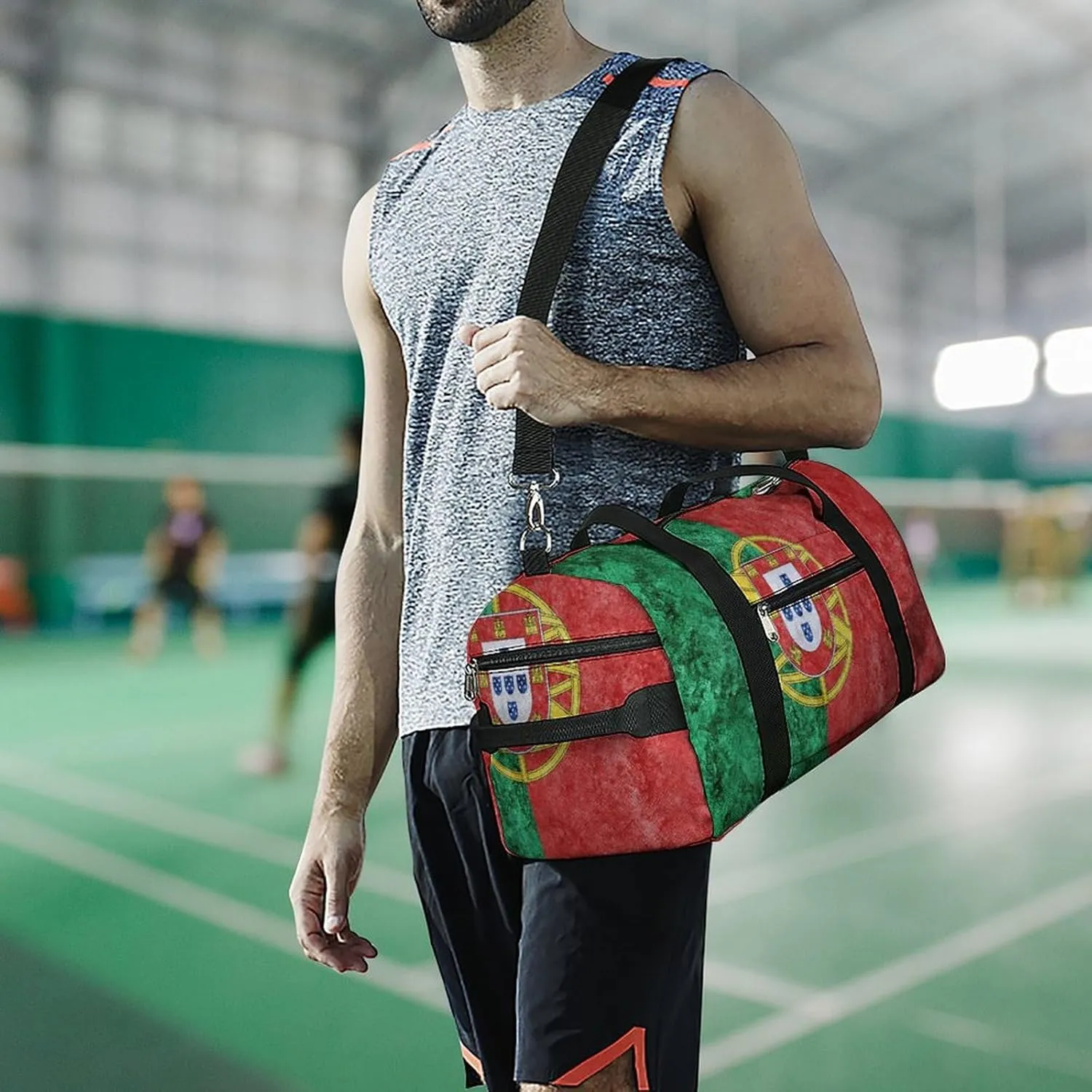 Travel Duffel Bag with Portugal Flag Textured Shoe Compartment Waterproof Sports Gym