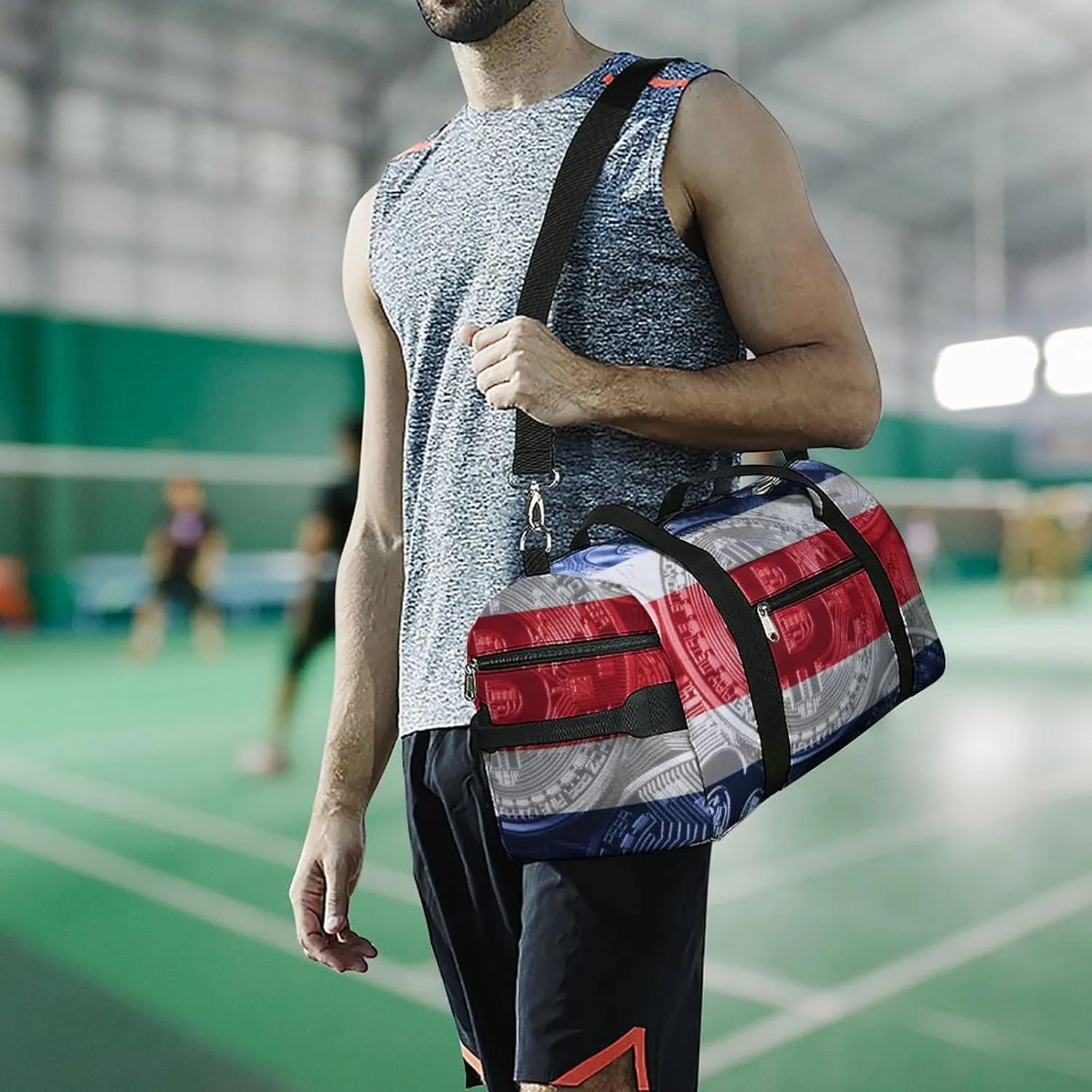 Travel Duffel with Costa Rica Flag Bitcoin Shoe Compartment for Gym Beach and Sports