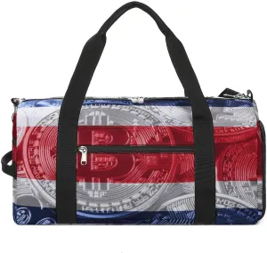 Travel Duffel with Costa Rica Flag Bitcoin Shoe Compartment for Gym Beach and Sports