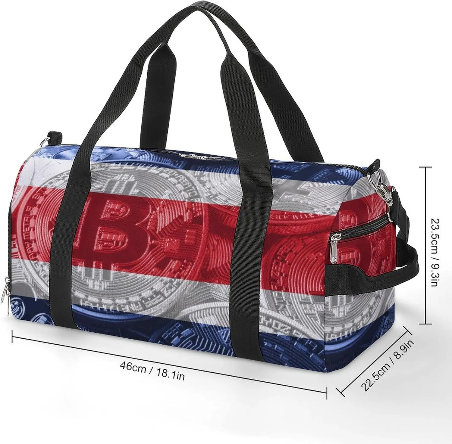 Travel Duffel with Costa Rica Flag Bitcoin Shoe Compartment for Gym Beach and Sports