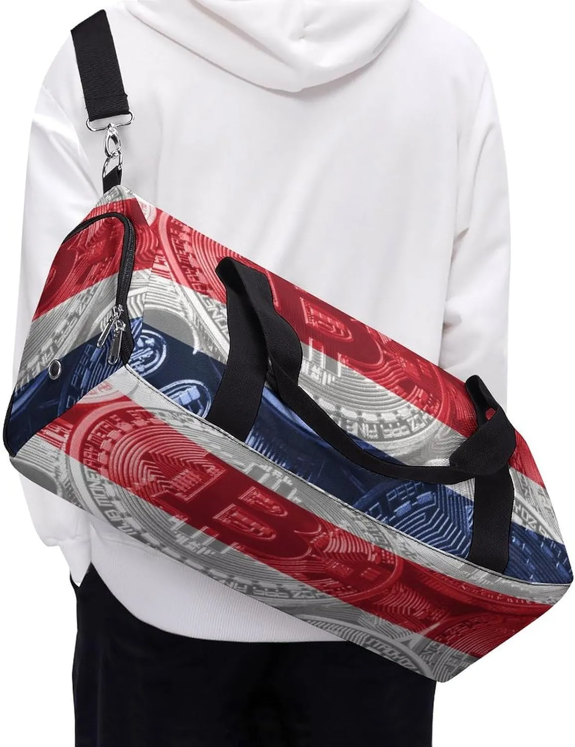 Travel Duffel with Costa Rica Flag Bitcoin Shoe Compartment for Gym Beach and Sports
