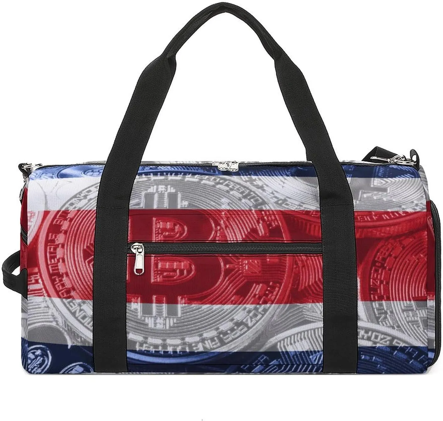 Travel Duffel with Costa Rica Flag Bitcoin Shoe Compartment for Gym Beach and Sports