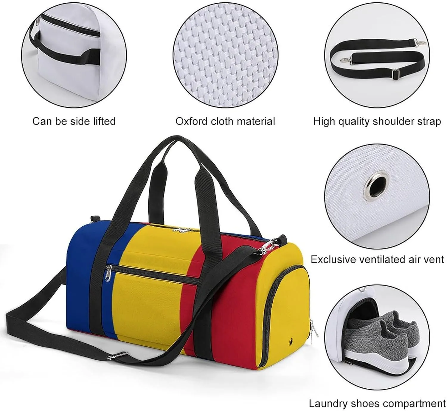 Travel Duffel with Romanian Flag Shoe Compartment Gym Bag Waterproof Weekender for Yoga
