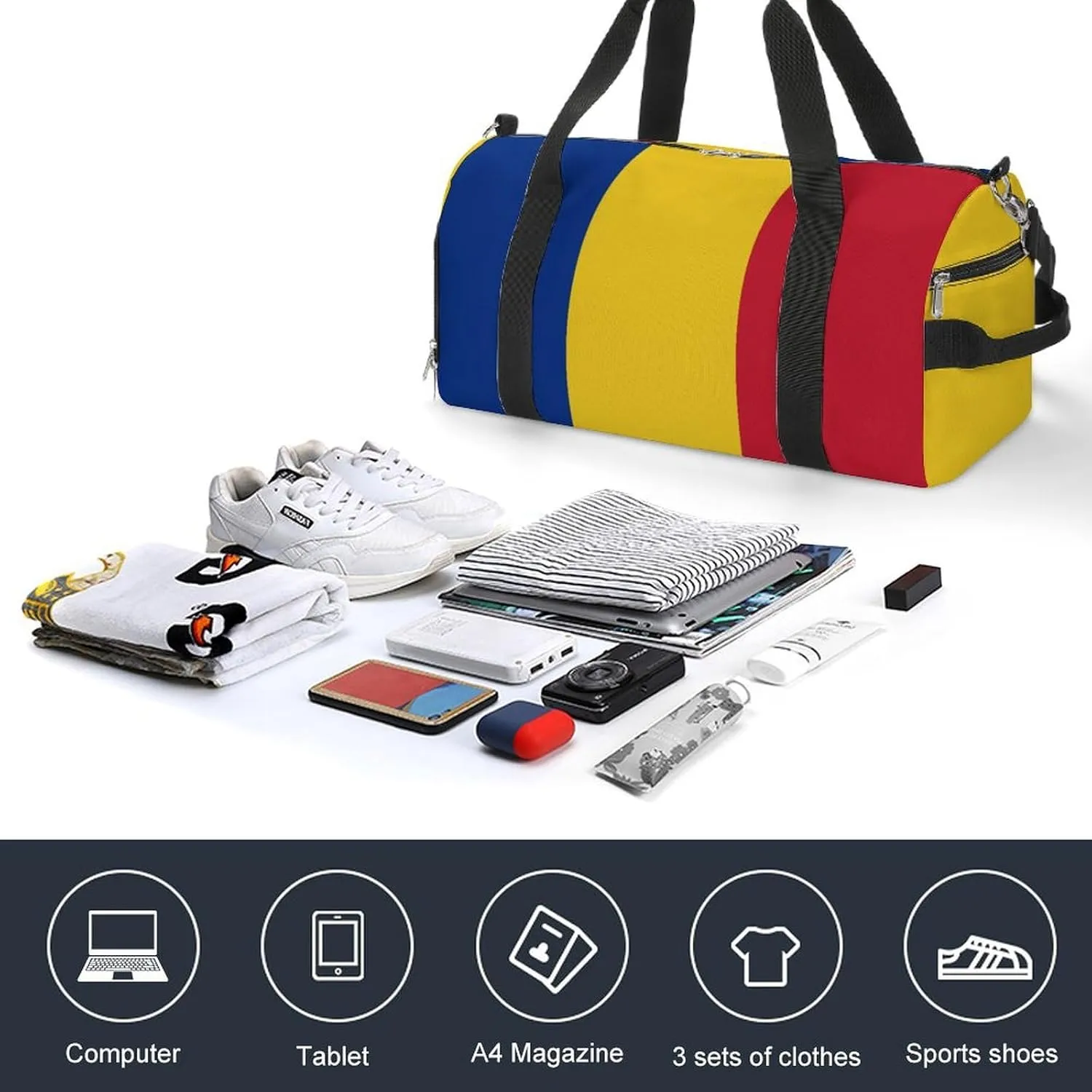 Travel Duffel with Romanian Flag Shoe Compartment Gym Bag Waterproof Weekender for Yoga
