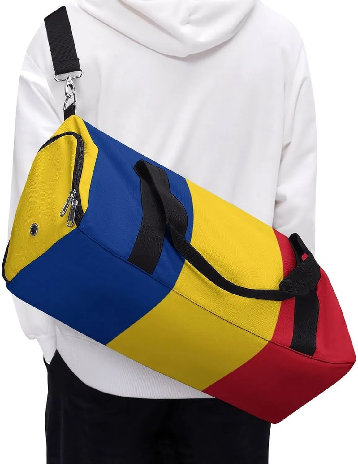 Travel Duffel with Romanian Flag Shoe Compartment Gym Bag Waterproof Weekender for Yoga