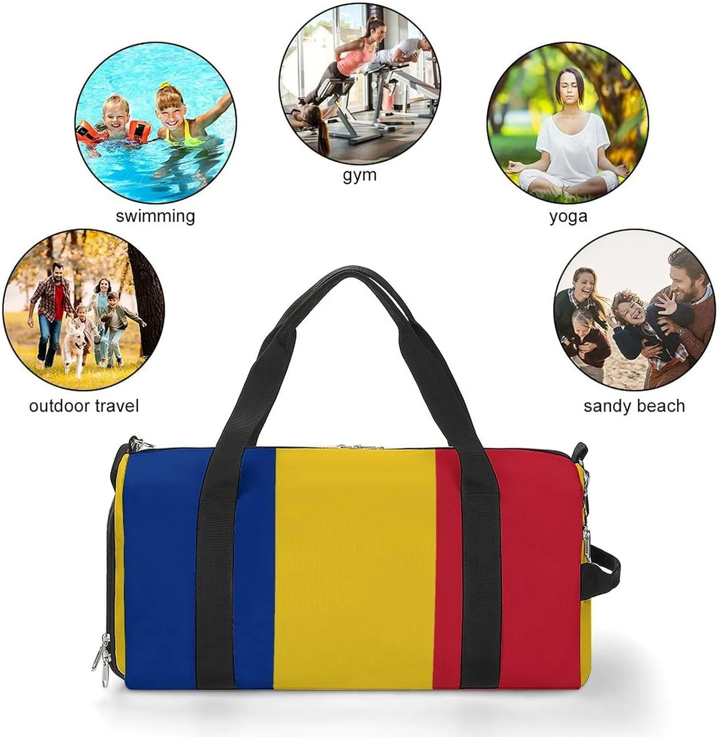 Travel Duffel with Romanian Flag Shoe Compartment Gym Bag Waterproof Weekender for Yoga