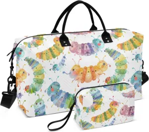Travel Duffle Bag Gym Bag, Watercolor Caterpillar Weekender Bags for Women with Toiletry Bag Travel Tote Bag Swim Bag