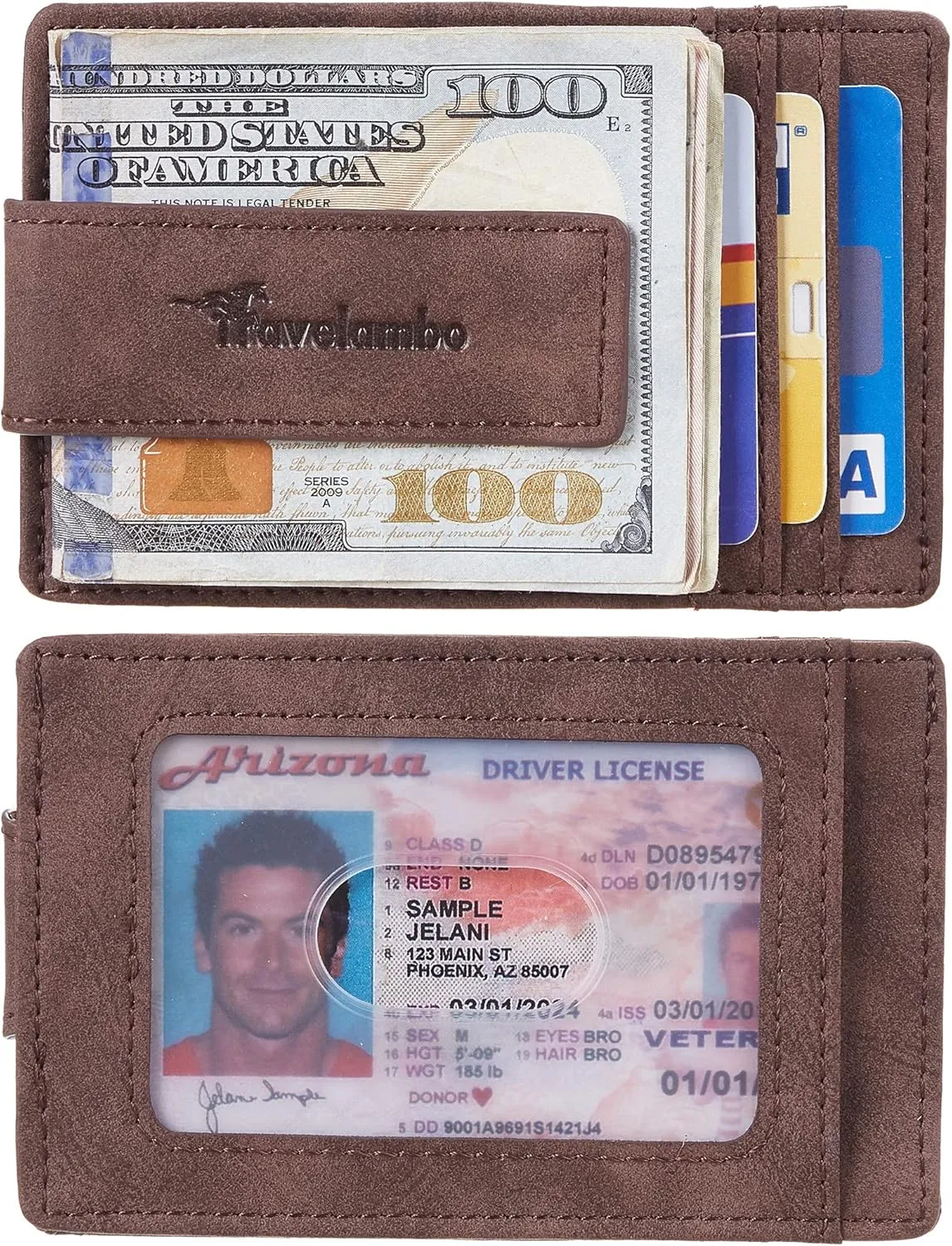 Travelambo Money Clip for Men Magnetic Front Pocket Wallet Slim Wallet Minimalist Card Holder RFID Blocking (Coffee)