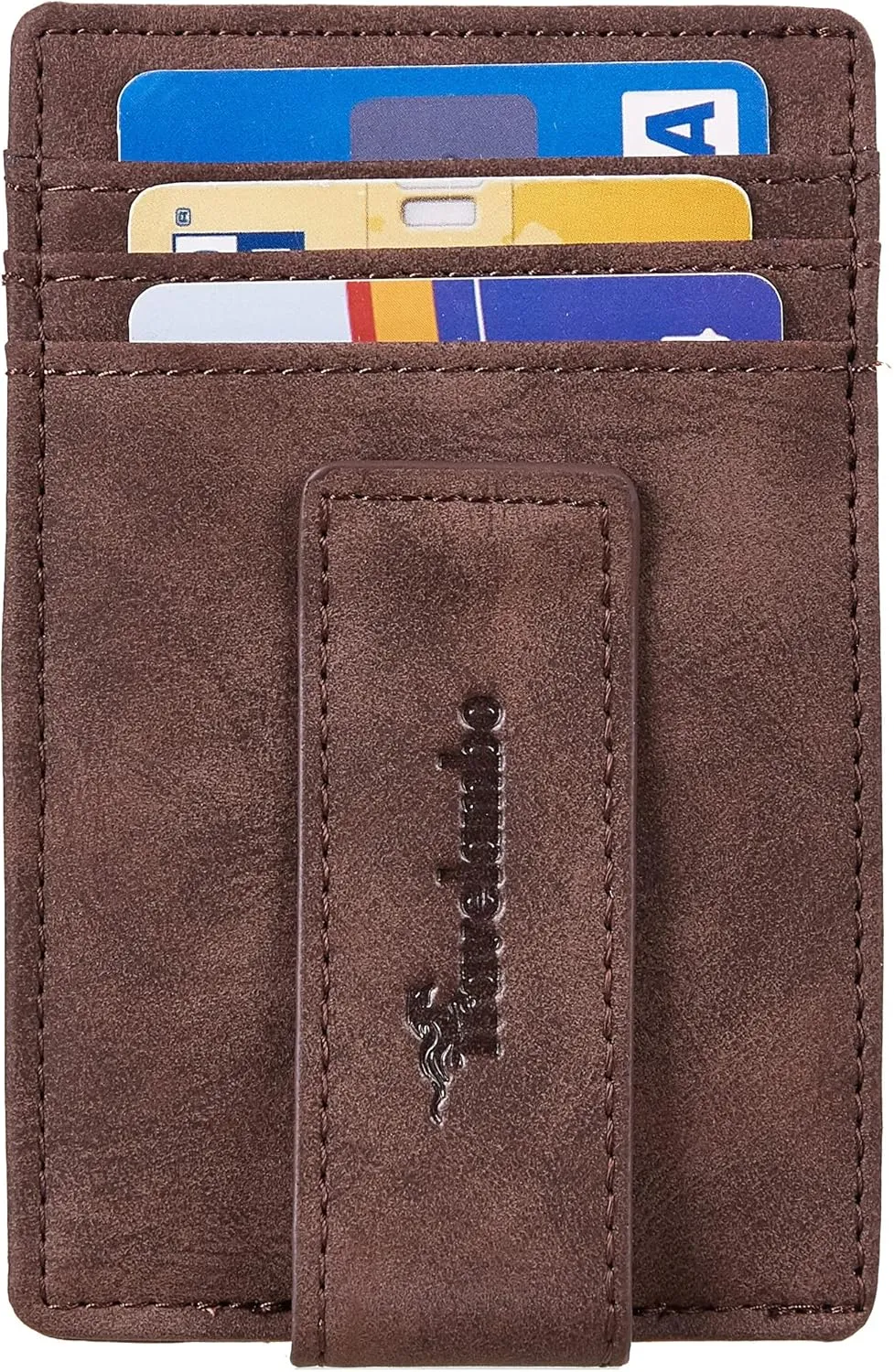 Travelambo Money Clip for Men Magnetic Front Pocket Wallet Slim Wallet Minimalist Card Holder RFID Blocking (Coffee)