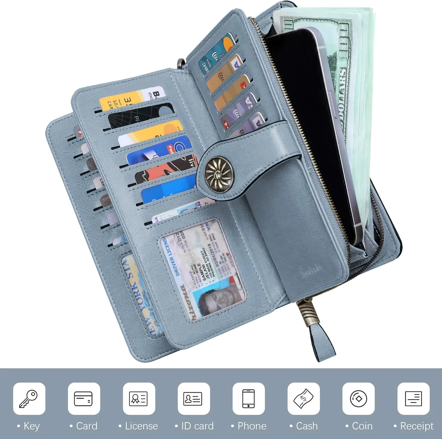 Travelambo Women's Wallet RFID Blocking Credit Card Holder Large Capacity Wristlet Leather Wallets Purse
