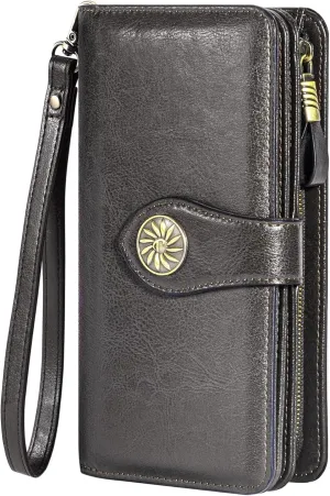 Travelambo Women's Wallet RFID Blocking Credit Card Holder Large Capacity Wristlet Leather Wallets Purse