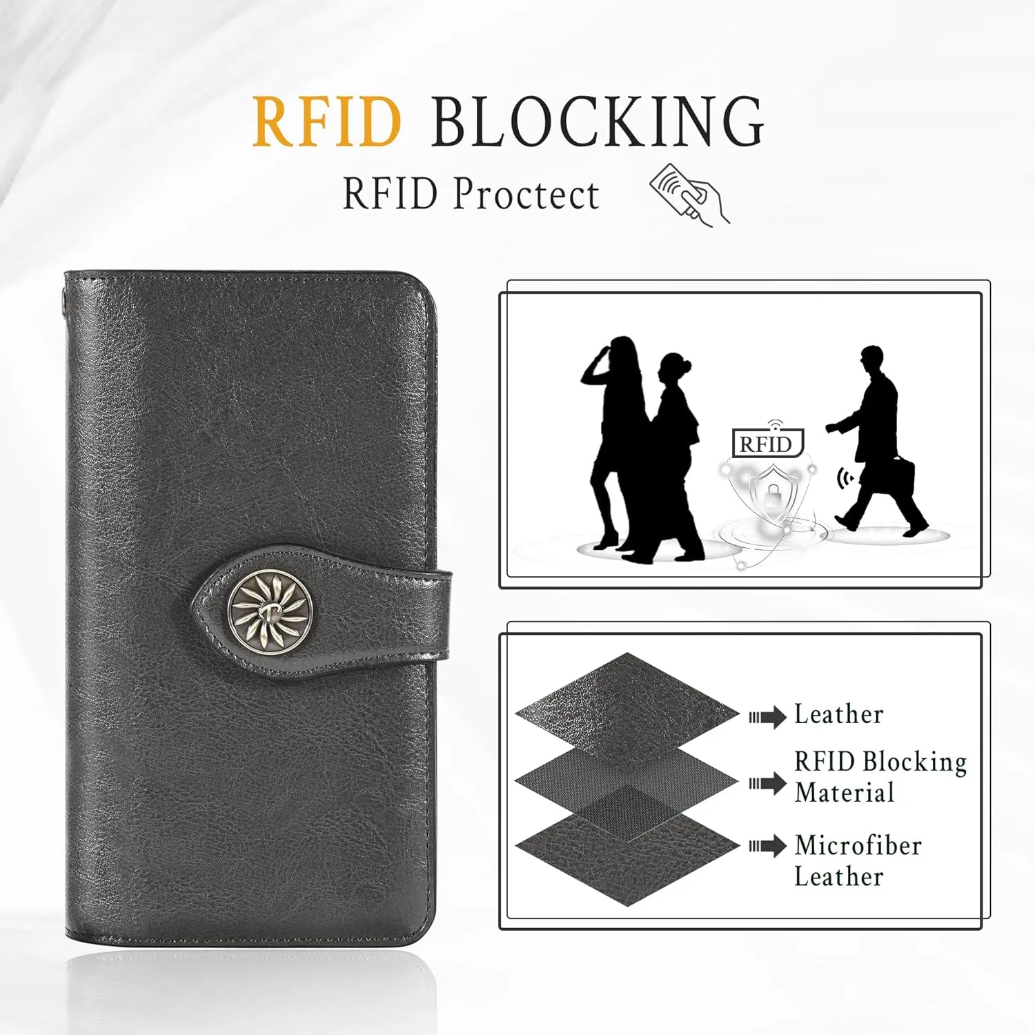 Travelambo Women's Wallet RFID Blocking Credit Card Holder Large Capacity Wristlet Leather Wallets Purse