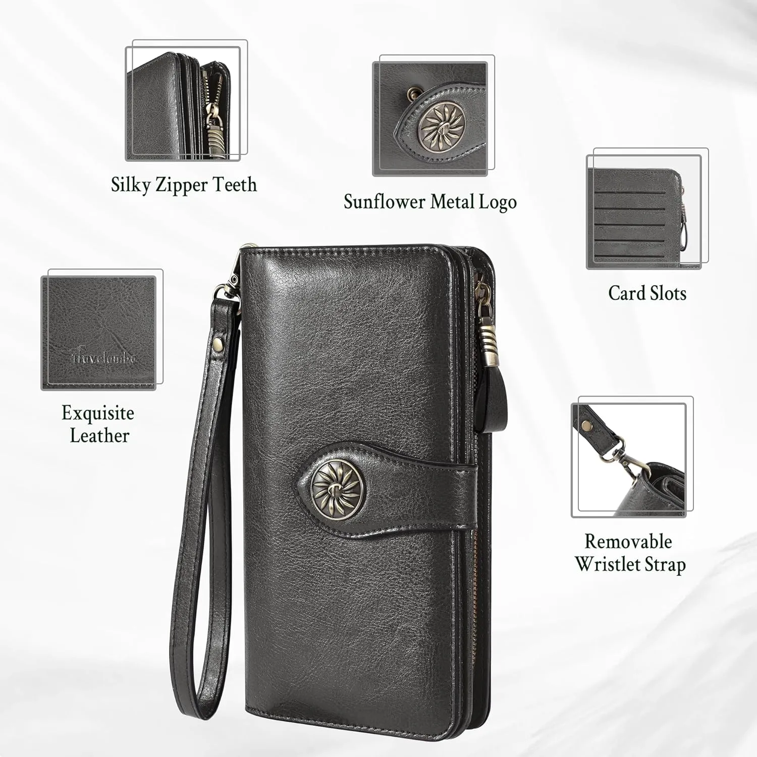 Travelambo Women's Wallet RFID Blocking Credit Card Holder Large Capacity Wristlet Leather Wallets Purse
