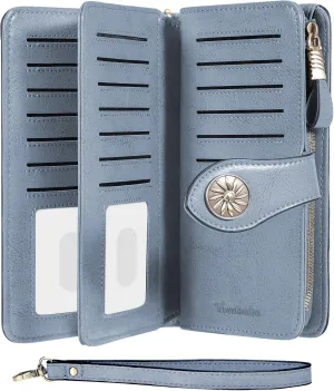 Travelambo Women's Wallet RFID Blocking Credit Card Holder Large Capacity Wristlet Leather Wallets Purse