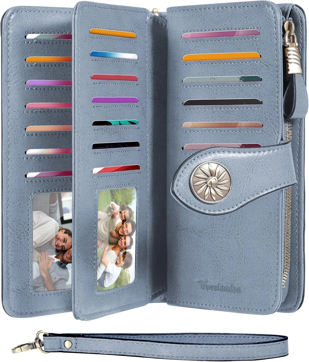 Travelambo Women's Wallet RFID Blocking Credit Card Holder Large Capacity Wristlet Leather Wallets Purse