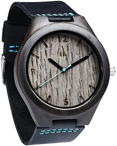 Treehut Wooden Watches for Men, Japanese Quartz Movement, Stylish Exotic Wrist Watch with Adjustable Stainless Steel Buckle, Leather Straps, Watch Made Real Wood, Relojes para Hombre