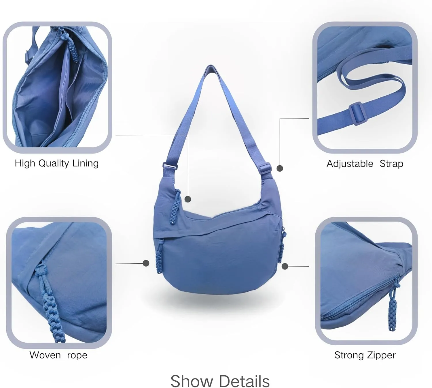 Trendy Nylon Crescent Crossbody Purse Hobo Shoulder Bag