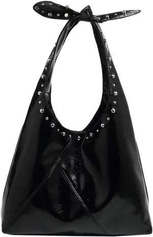 Trendy Vegan Leather Shoulder Bag for Women Y2K Punk Rivet Tote Purse Large Handbags Bucket Underarm Satchel