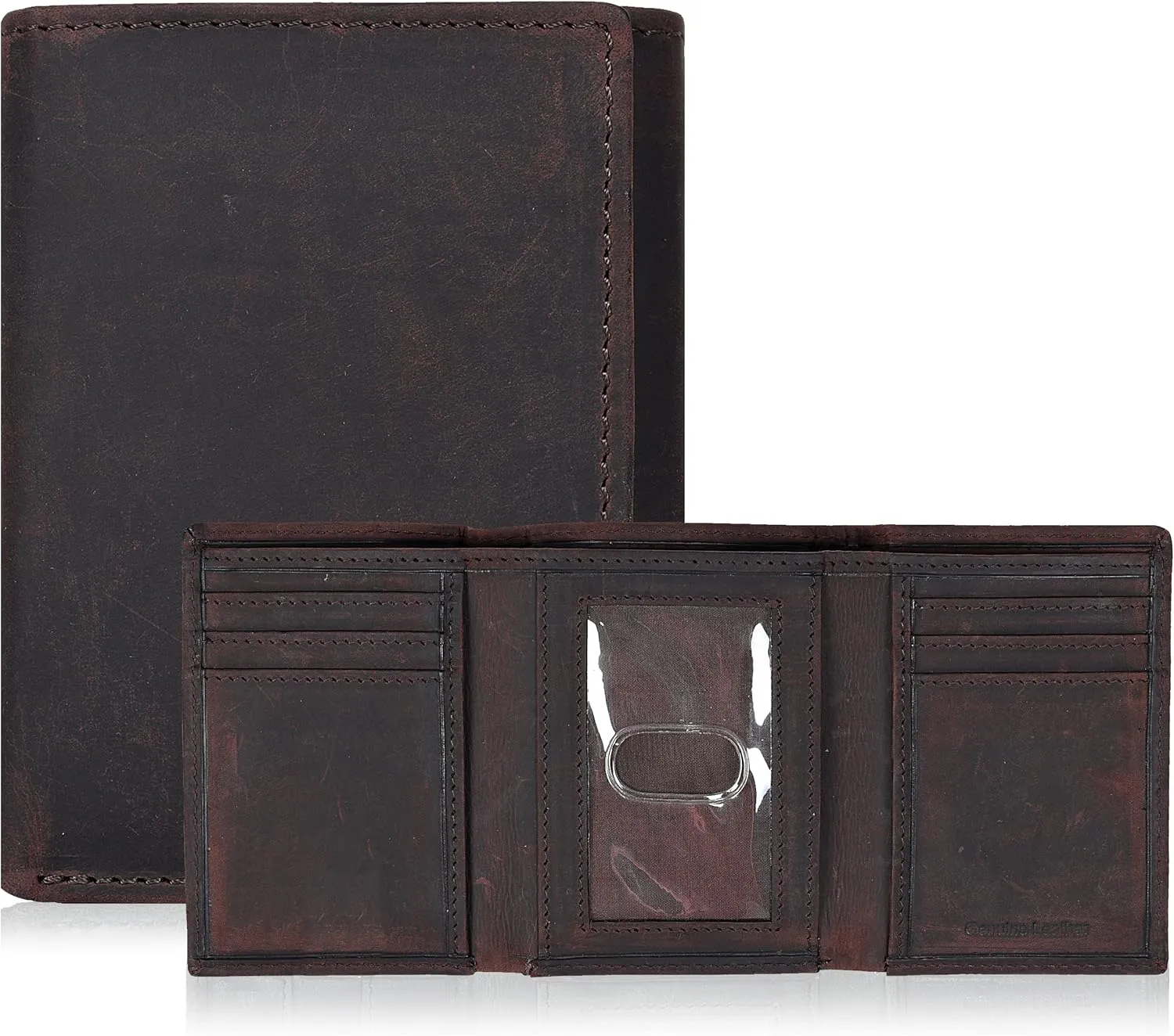 Tri fold Leather Wallet for Men with RFID | Slim Wallets for Men with 1 ID and 6 Credit card slots | Front Pocket Minimalist