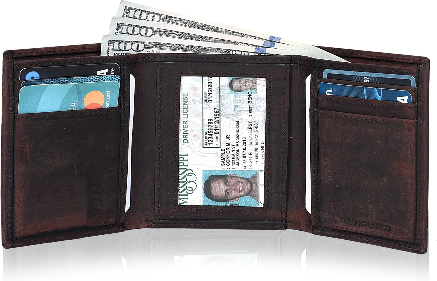 Tri fold Leather Wallet for Men with RFID | Slim Wallets for Men with 1 ID and 6 Credit card slots | Front Pocket Minimalist