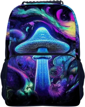 Trippy Mushrooms Purple Art Shoulder Book Bags Polyester Multipurpose Anti-Theft Carry On Bag Large Capacity Travel Hiking & Camping Rucksack