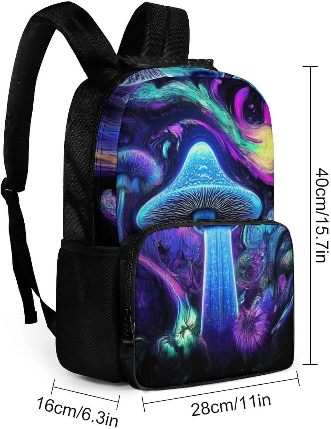 Trippy Mushrooms Purple Art Shoulder Book Bags Polyester Multipurpose Anti-Theft Carry On Bag Large Capacity Travel Hiking & Camping Rucksack