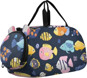 Tropical Fish Pufferfish Balloonfish Sports Duffle Bag for Teens Girls Boys, Gym Bag with Shoe Compartment, Kids Travel Overnight Weekender Shoulder Bag