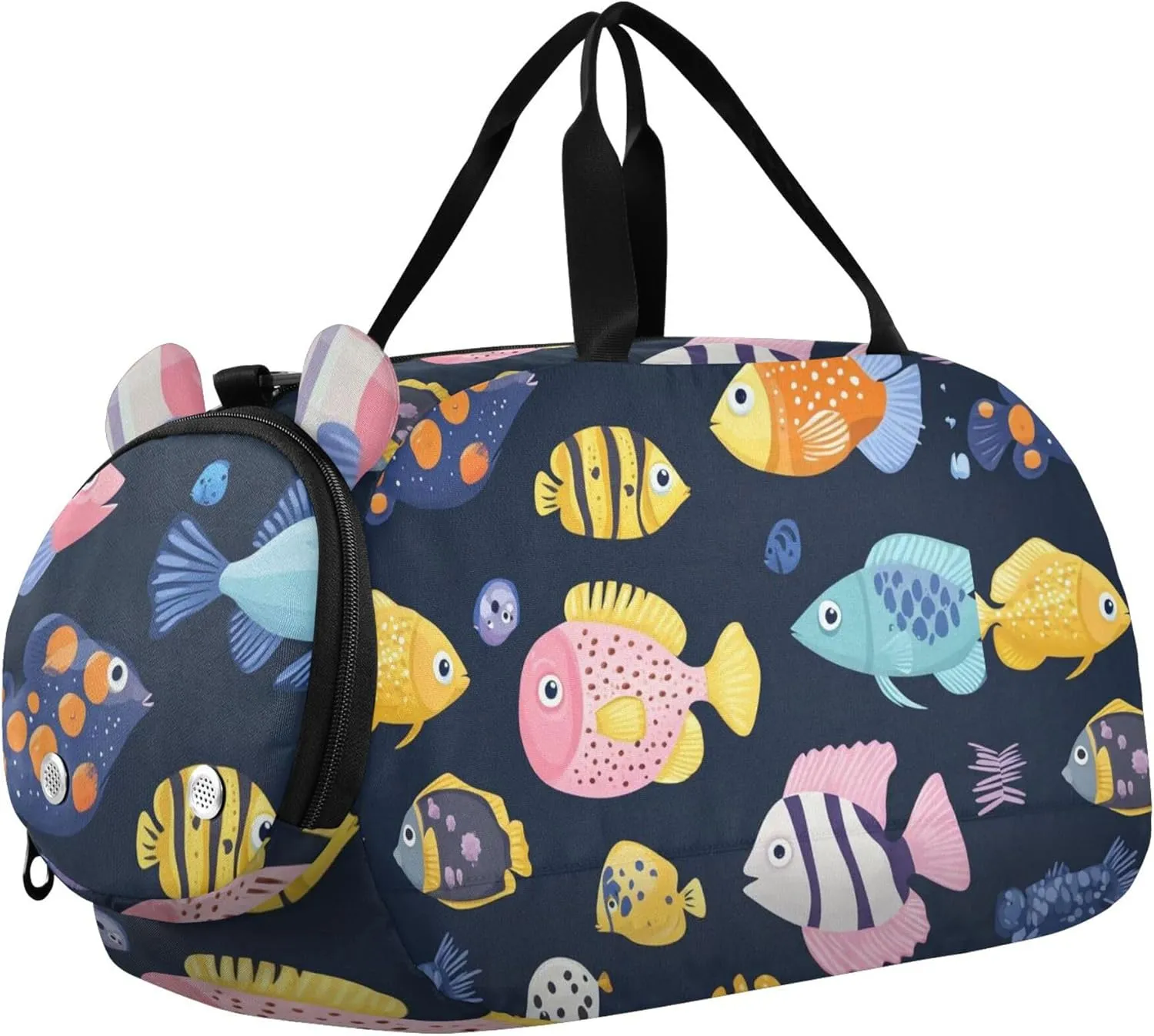 Tropical Fish Pufferfish Balloonfish Sports Duffle Bag for Teens Girls Boys, Gym Bag with Shoe Compartment, Kids Travel Overnight Weekender Shoulder Bag