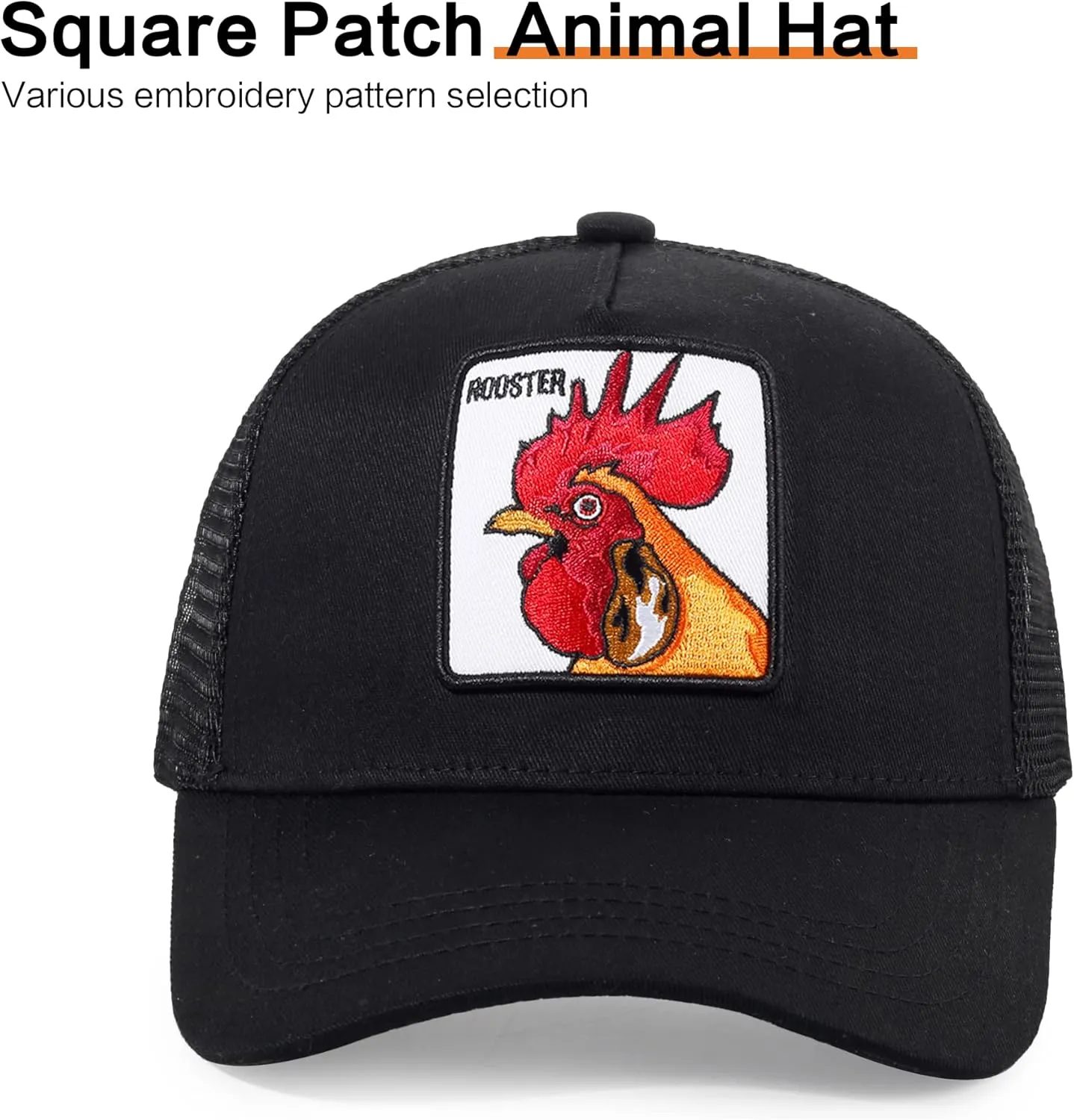 Trucker Hat Men Animal Snapback Hats Adjustable Embroidered Baseball Cap Mesh Breathable Square Patch Women Caps