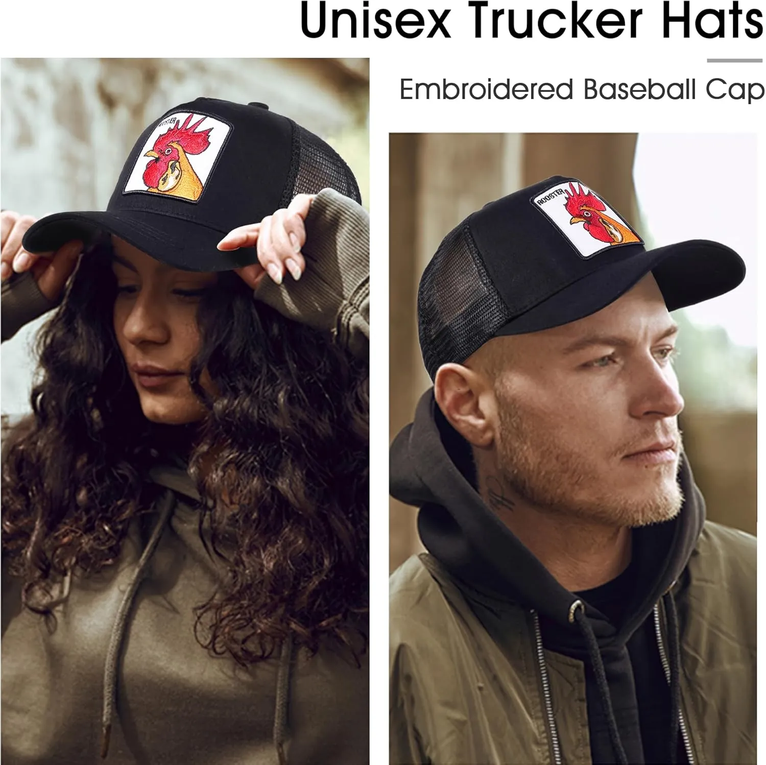 Trucker Hat Men Animal Snapback Hats Adjustable Embroidered Baseball Cap Mesh Breathable Square Patch Women Caps