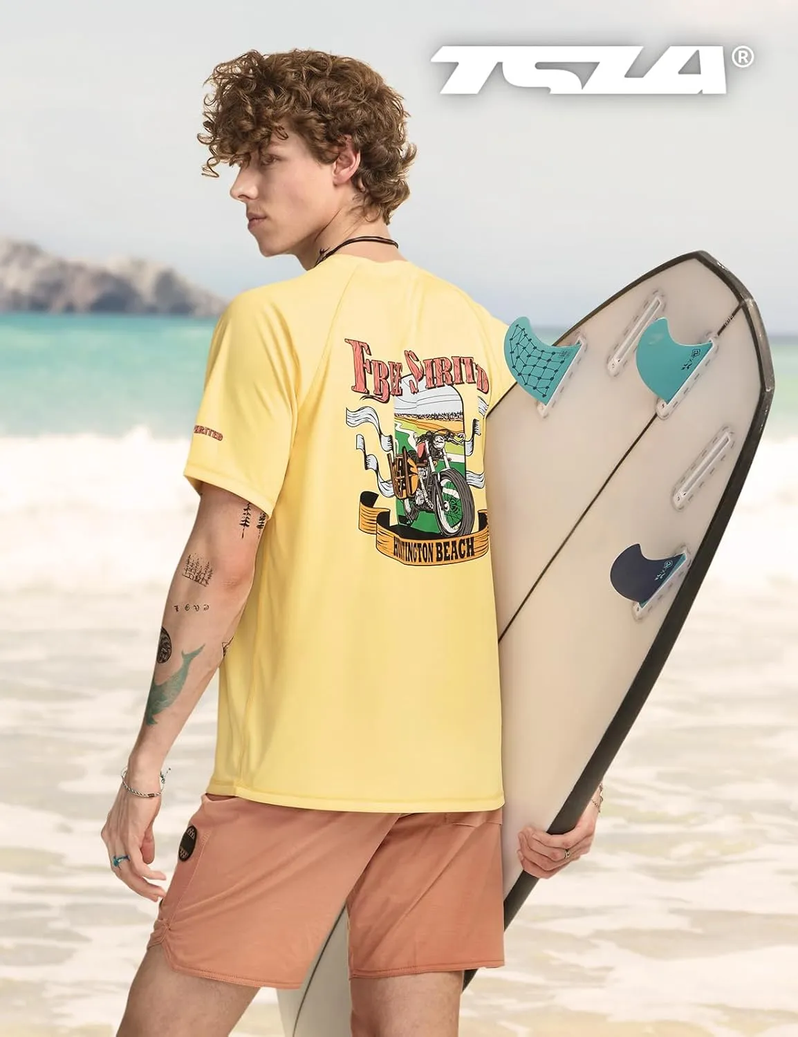 TSLA Men's Rashguard Swim Shirts, UPF 50  Protection Quick Dry, Stretch Comfort Fit, Flatlock Seams, Outdoor & Water Sports
