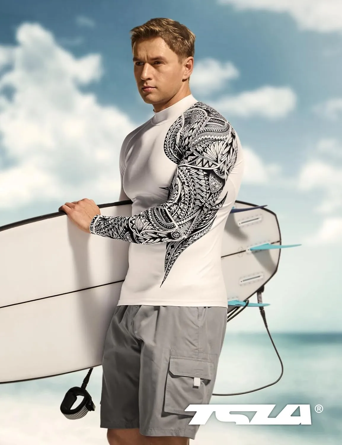 TSLA Men's UPF 50  Long Sleeve Rash Guard, UV/SPF Quick Dry Swim Shirt, Water Surf Swimming Shirts
