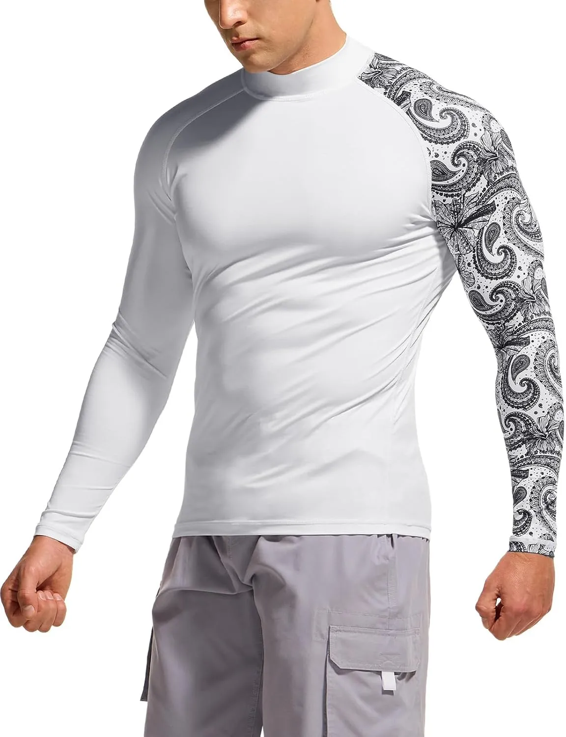 TSLA Men's UPF 50  Long Sleeve Rash Guard, UV/SPF Quick Dry Swim Shirt, Water Surf Swimming Shirts