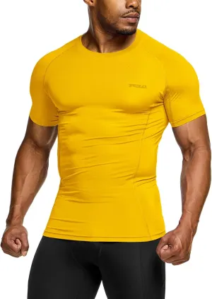 TSLA Men's UPF 50  Quick Dry Short Sleeve Compression Shirts, Athletic Workout Shirt, Water Sports Rash Guard