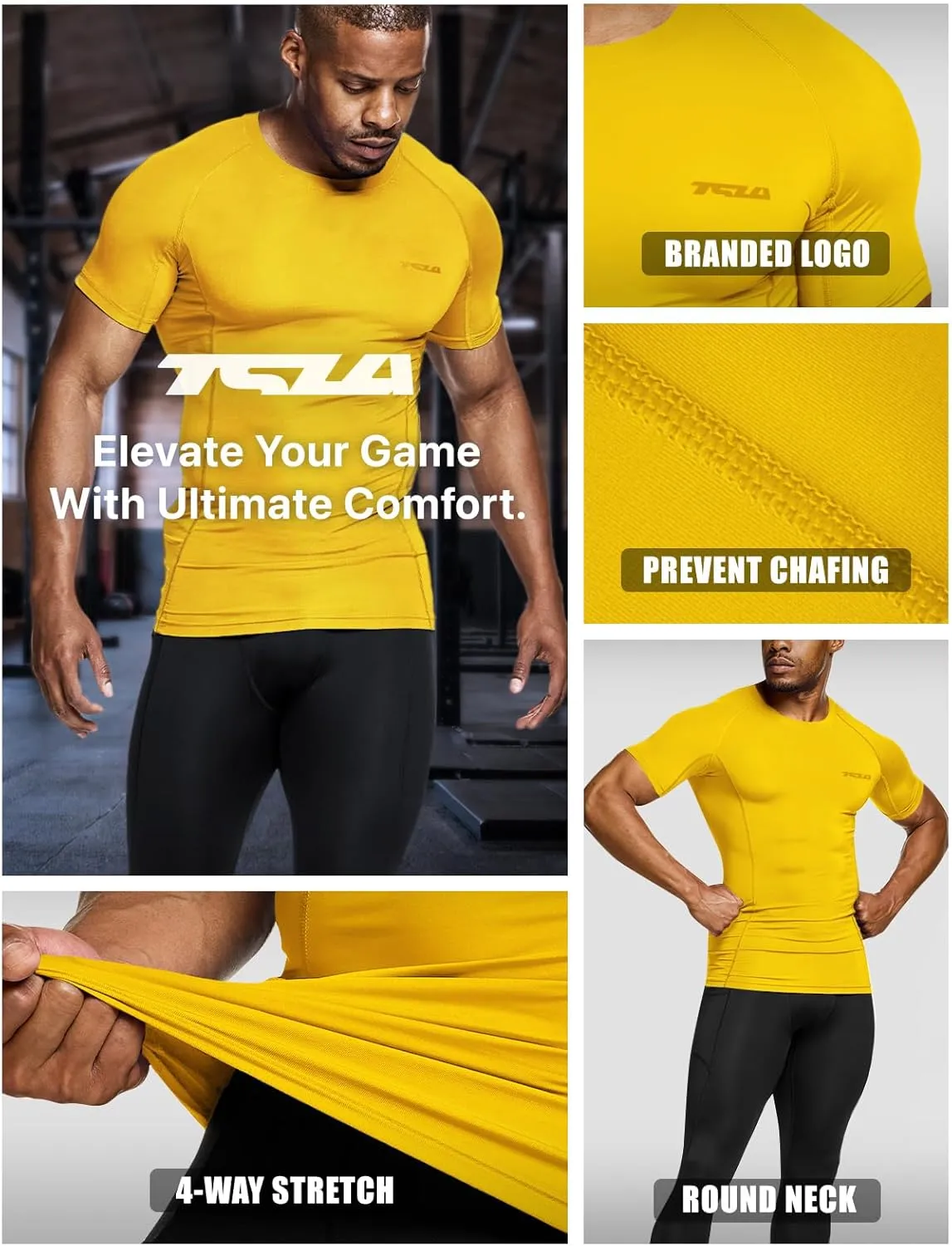 TSLA Men's UPF 50  Quick Dry Short Sleeve Compression Shirts, Athletic Workout Shirt, Water Sports Rash Guard