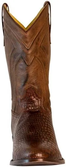 TuffRider Men's Hayden Wide Round Toe Western Boot- Brown-With Free Assorted Striped Socks