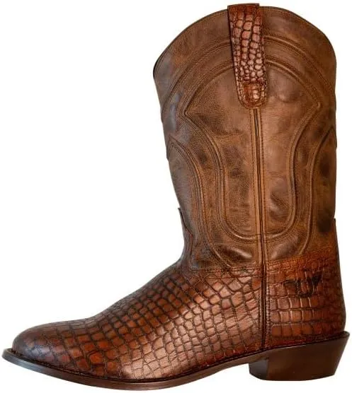 TuffRider Men's Hayden Wide Round Toe Western Boot- Brown-With Free Assorted Striped Socks