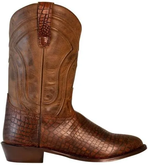TuffRider Men's Hayden Wide Round Toe Western Boot- Brown-With Free Assorted Striped Socks
