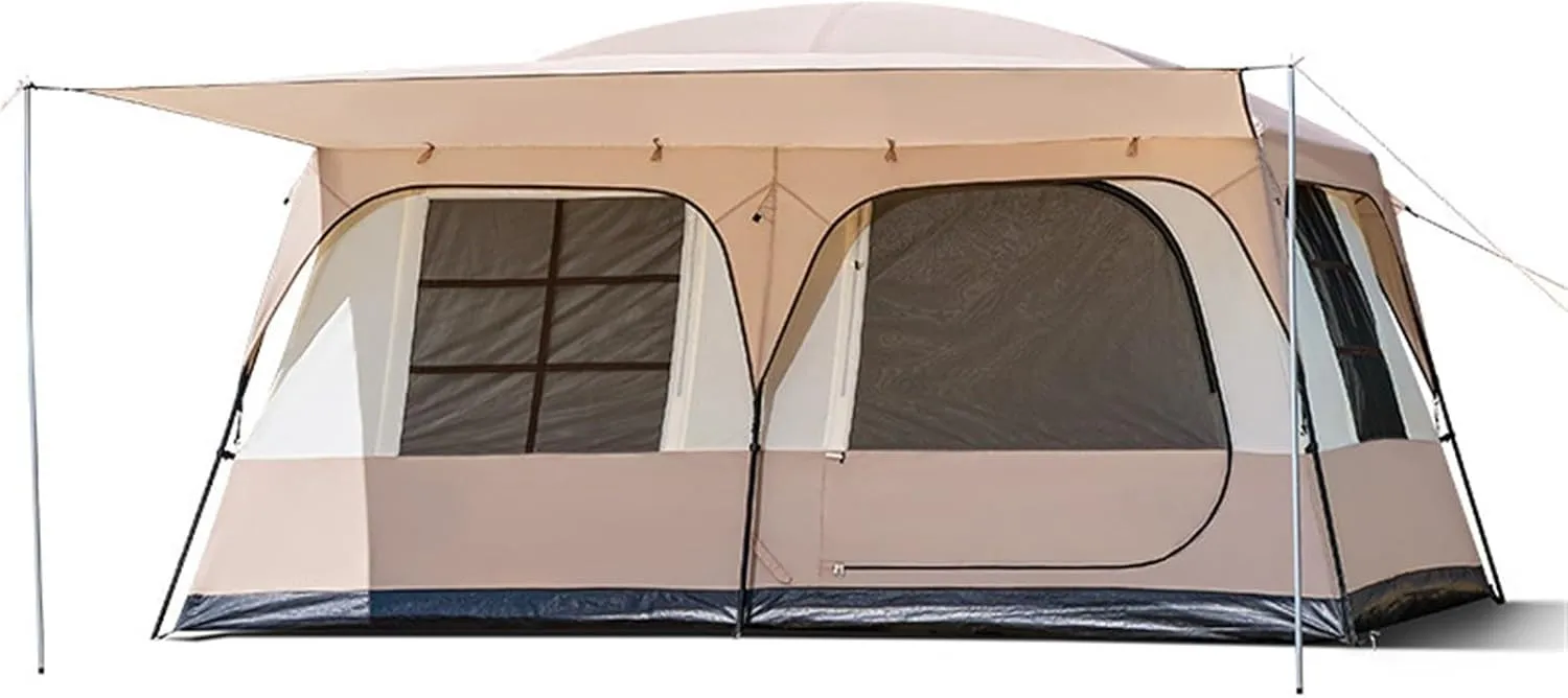 Two-Bedroom, One-Living Room, Multi-Person Outdoor Folding Portable Thickened Double-Layer Rainproof and Windproof Camping Tent