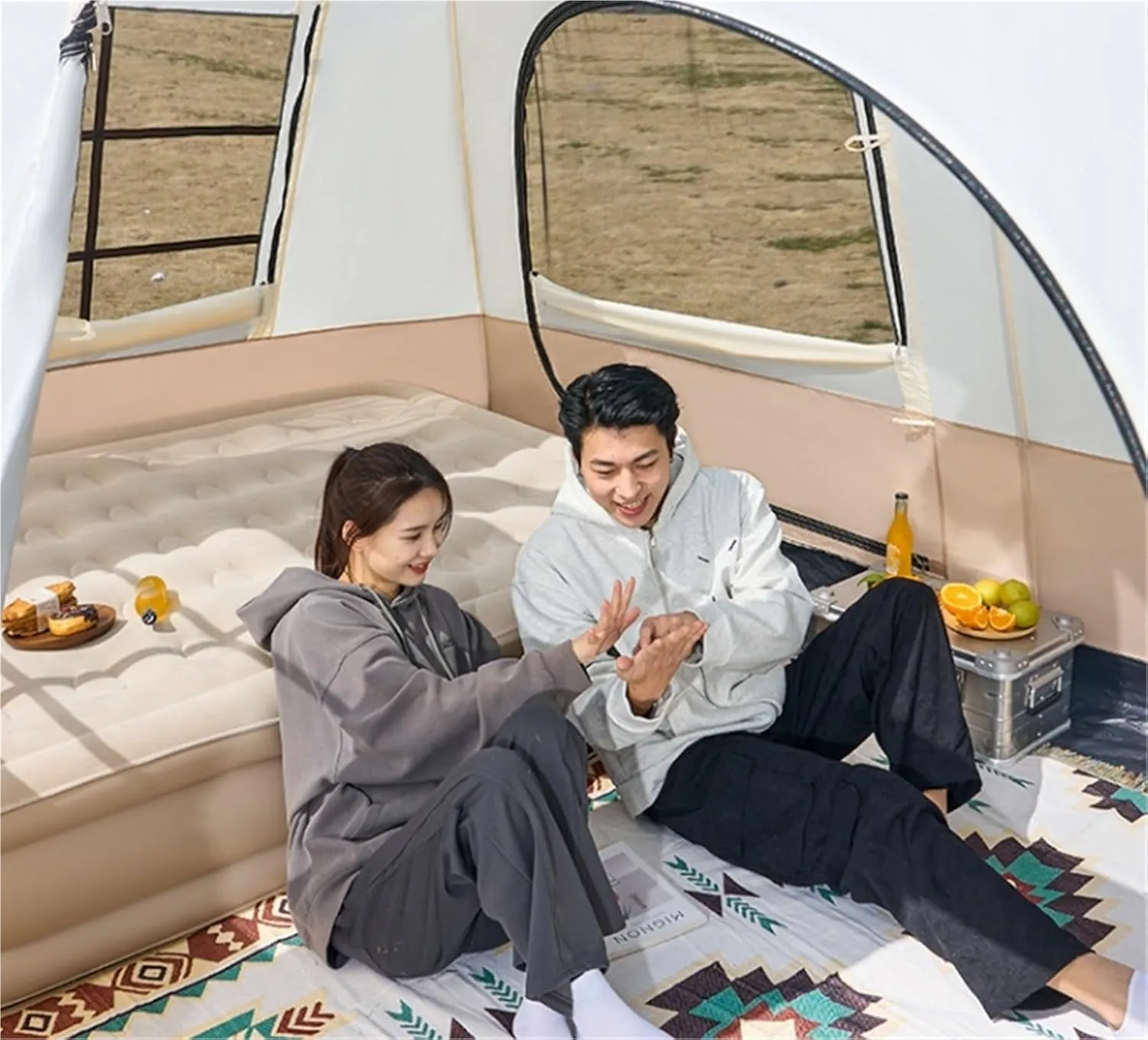Two-Bedroom, One-Living Room, Multi-Person Outdoor Folding Portable Thickened Double-Layer Rainproof and Windproof Camping Tent