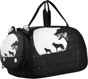 Two Wolf Standing on Cliff Sports Duffle Bag for Teens Girls Boys, Gym Bag with Shoe Compartment, Kids Travel Overnight Weekender Shoulder Bag