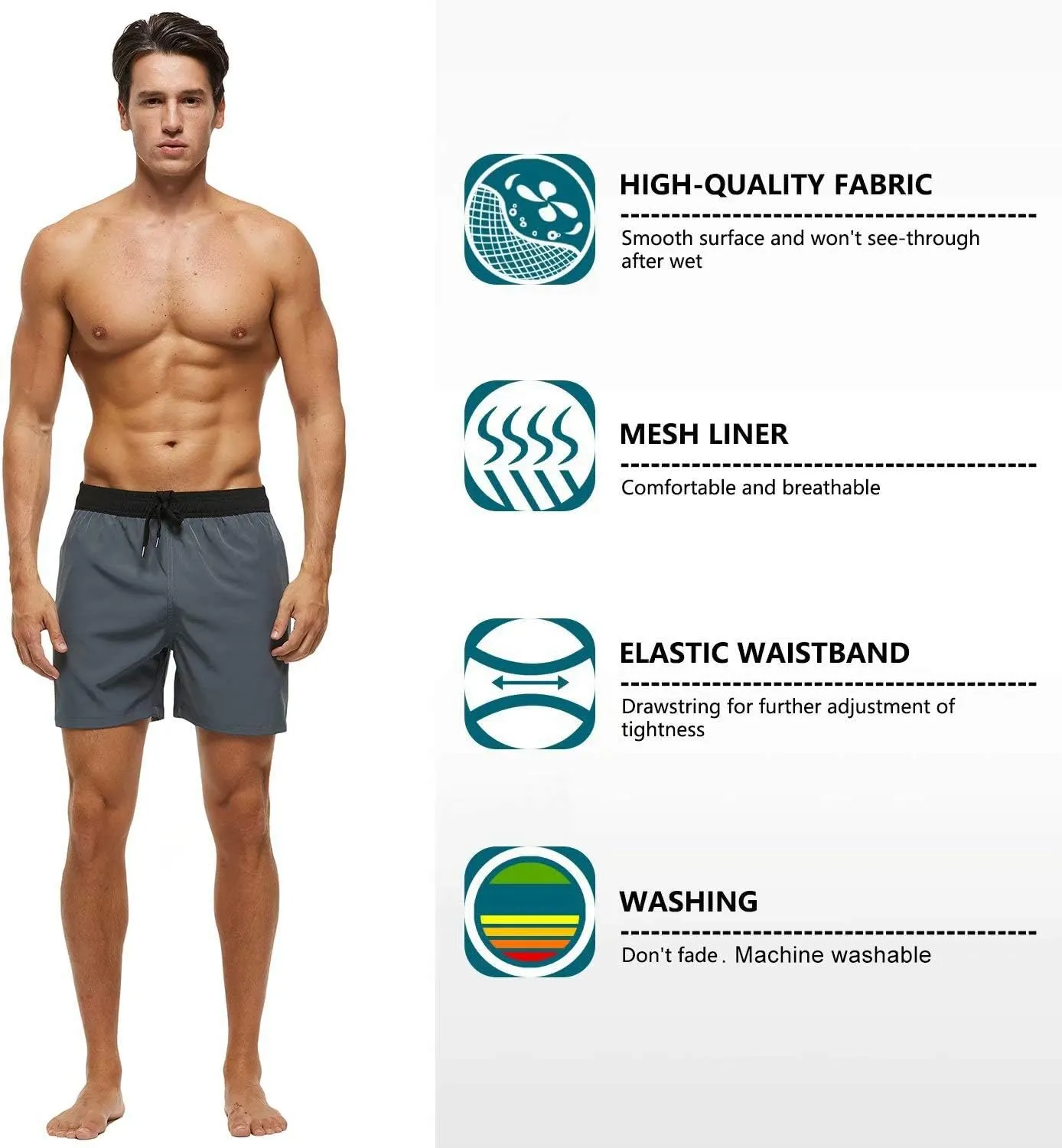 Tyhengta Men's Swim Trunks Quick Dry Beach Shorts with Zipper Pockets and Mesh Lining