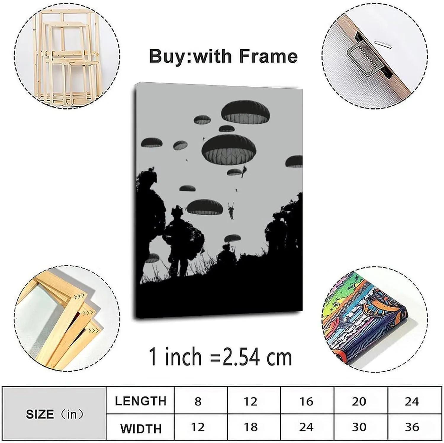 TYWSDBV US Army Airborne Paratroopers Poster 1 Canvas Painting Wall Art Poster for Bedroom Living Room Decor 24x36inch(60x90cm) Frame-style