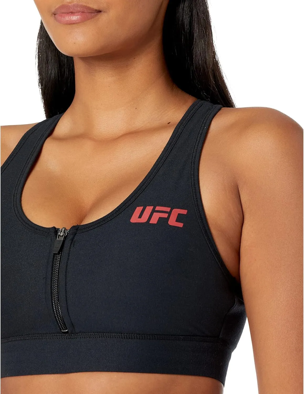 UFC Core Zip Front Sports Bra for Women – Scoop Neckline – Racerback Design – Blended Polyester