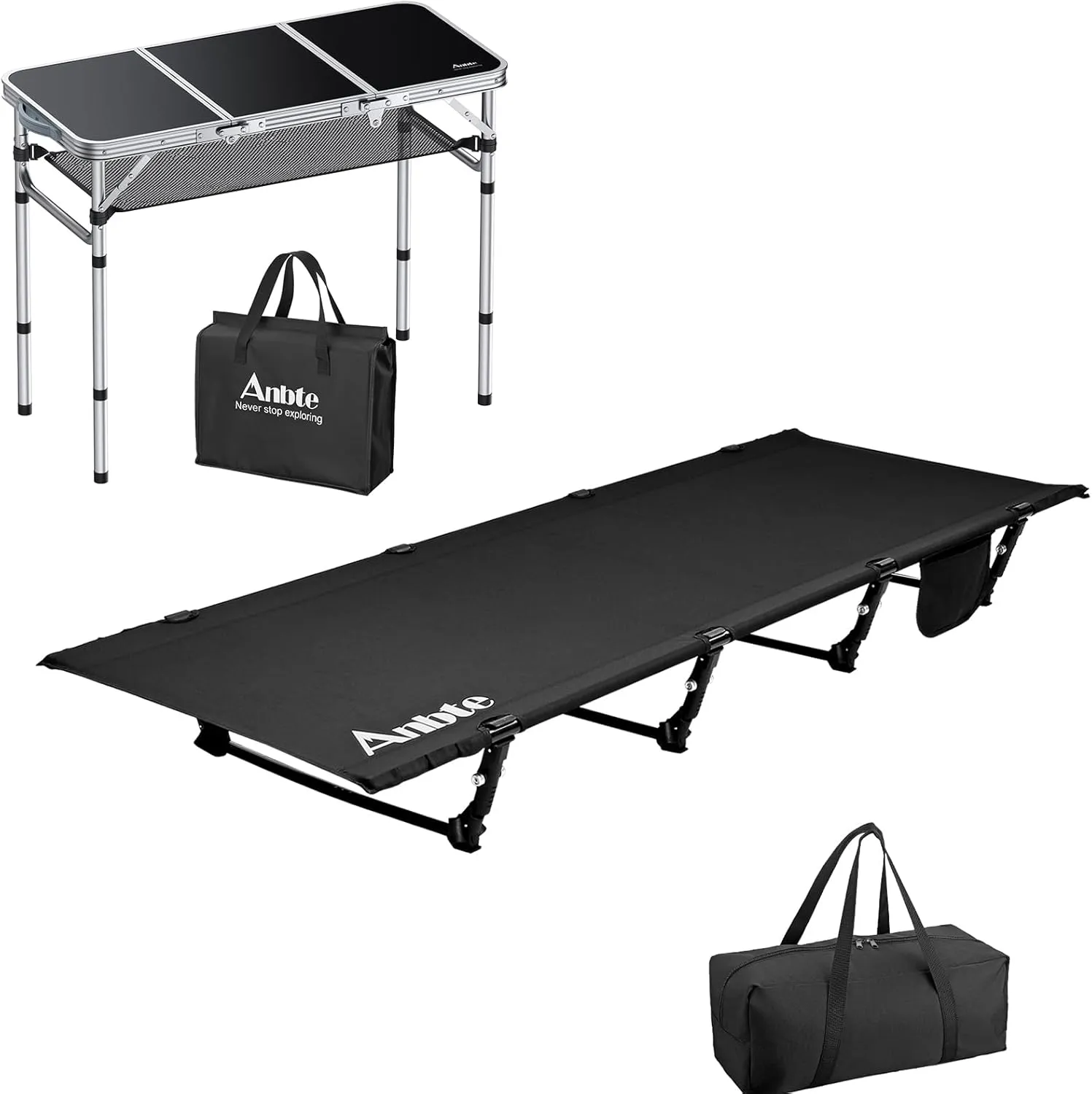 Ultralight Camping Cot Save Effort, Comfortable Camping Bed Supports 350 Lbs with Side Pocket & Folding Camping Table with Storage Net