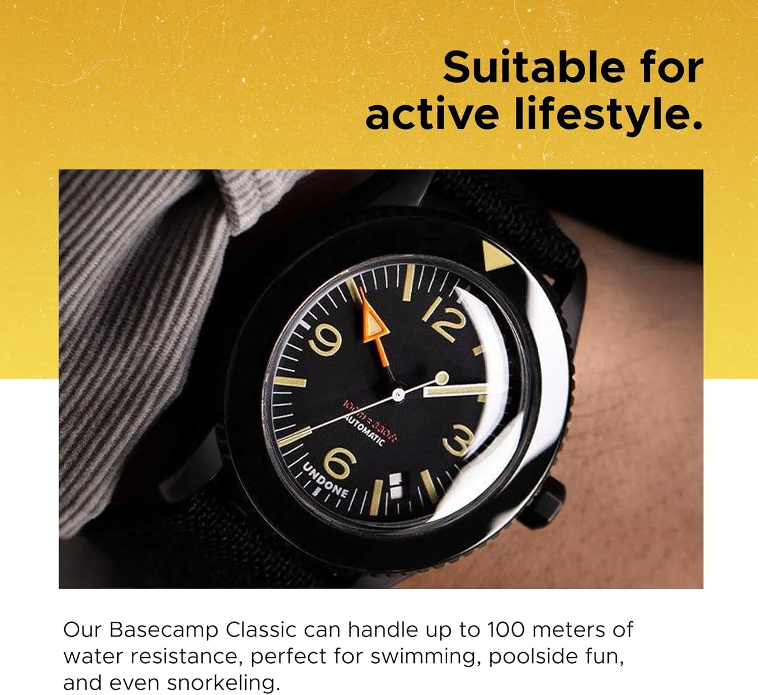 UNDONE Basecamp Classic ANC Cali Designs, 40mm Case Size, 100M Water Resistance Men's Automatic Wrist Watch, Leather/Nylon/Fabric