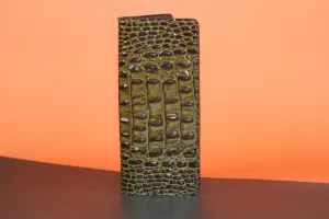 Unisex Genuine Leather Wallet With High-Glossed Dark Green Crocodile Textured Finish | Exotic Bifold Long Wallet