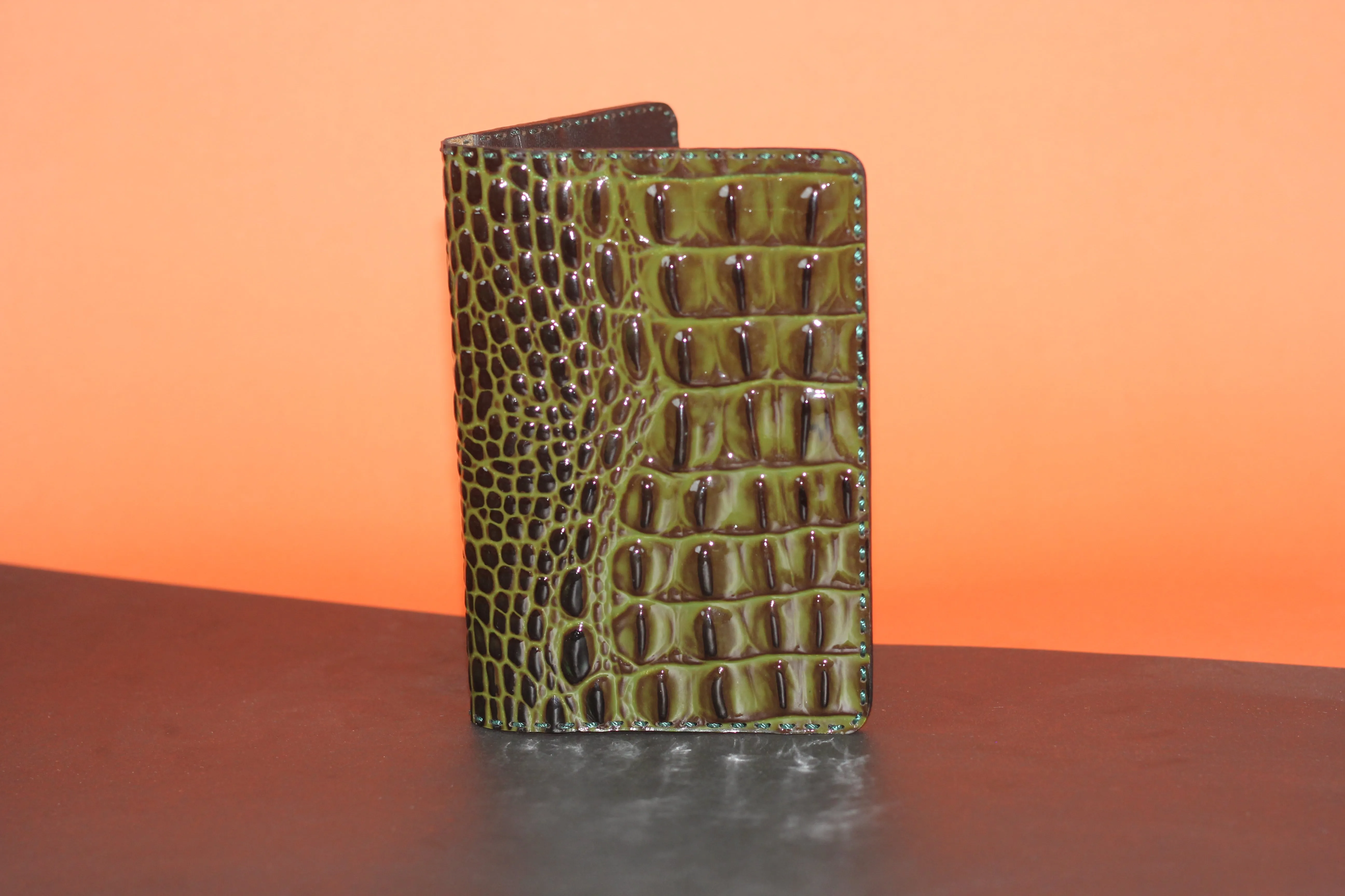 Unisex Genuine Leather Wallet With High-Glossed Dark Green Crocodile Textured Finish | Exotic Bifold Long Wallet