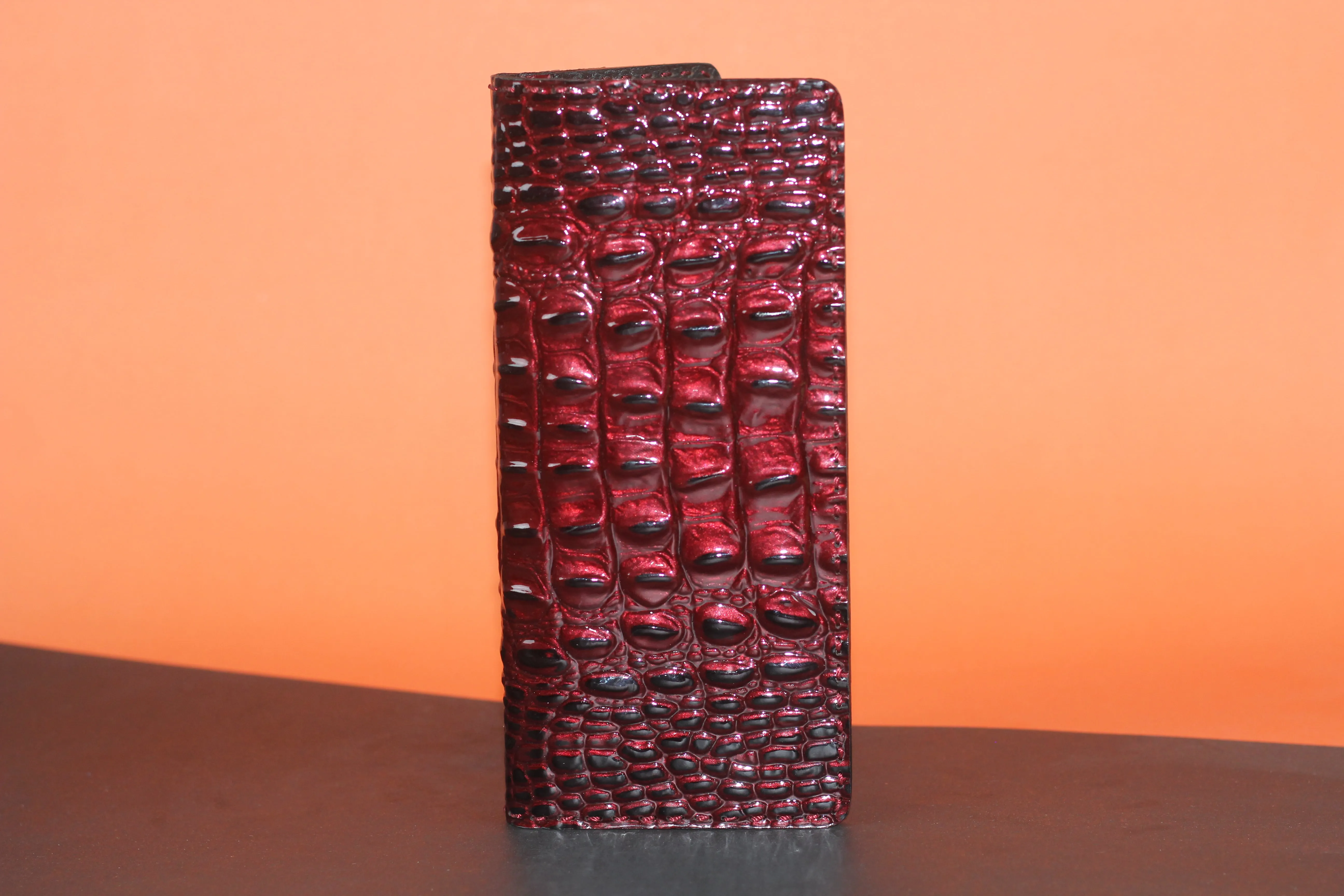 Unisex Genuine Leather Wallet With High-Glossed Maroon Crocodile Textured Finish | Exotic Bifold Passport Wallet